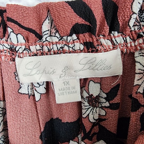 Lapis & Lillies Womens Size Large Off the Shoulder Pink Floral Tiered Midi Dress - Picture 2 of 13